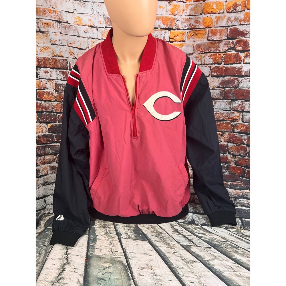 Majestic Cincinnati Reds MLB Vintage Quarter‎ Zip Windbreaker Jacket Mens XL Red
